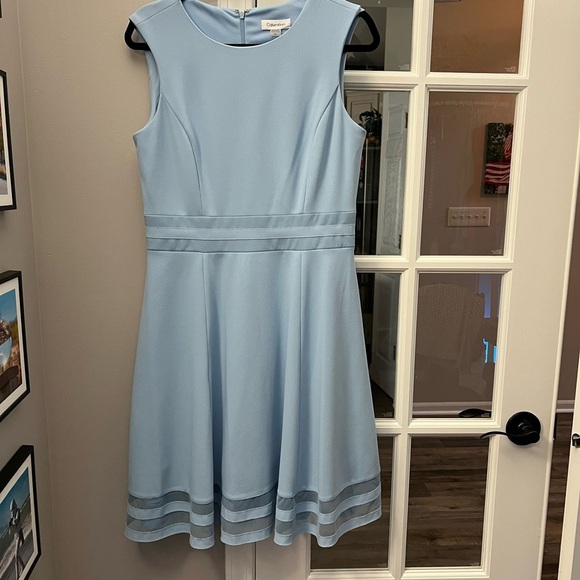 Gorgeous Calvin Klein powder blue fit and flare midi dress size 10 EUC - Picture 3 of 11